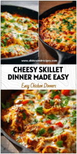 Cheesy chicken enchilada skillet topped with melted cheese and fresh cilantro in a cast iron pan.